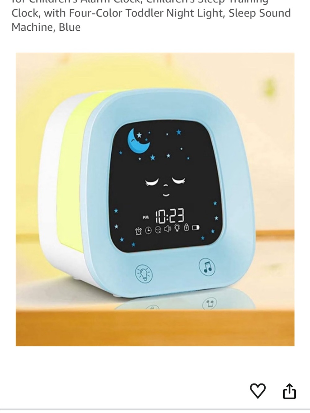 Children's Sleep Training Alarm Clock - Blue Night Light and Sound Machine